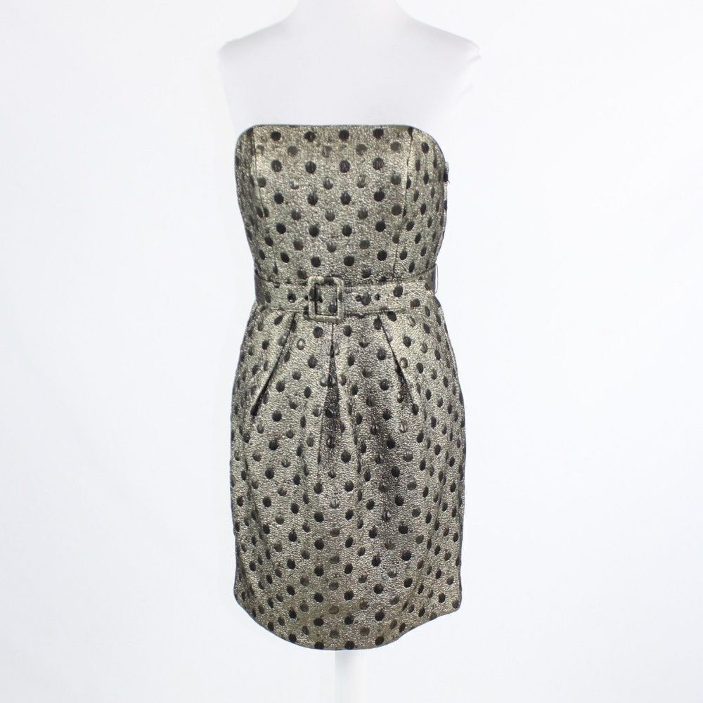 Tibi Gold Cotton Strapless Dress 4